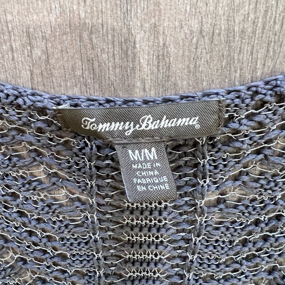 Tommy Bahamas Grey Cotton/Nylon/Linen Blend Crochet Midi Summer Beach Dress M - Picture 2 of 9